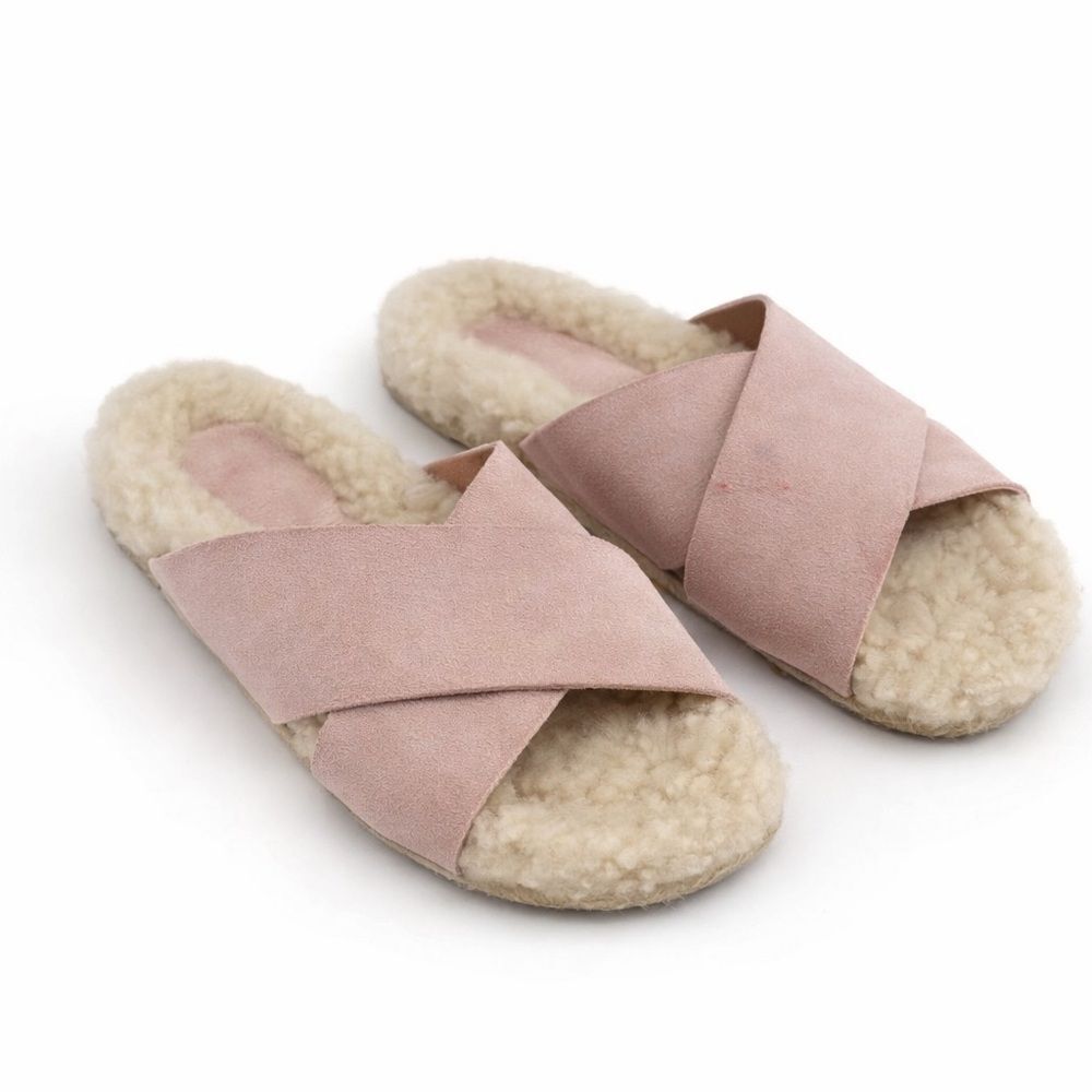 Marc Fisher slip on shearling wool and pink suede open toe ship on shoes MLCANNA